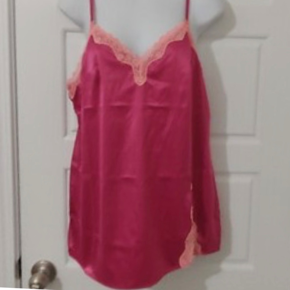 Tease - Victoria Secret Sexy Lace Trim Pink Mini Satin Chemise Slip L Fits S & M